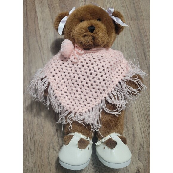Build a bear Brown Bear with Grandma Knit Pink Shawl poncho Shoes extra clothes - Picture 2 of 5